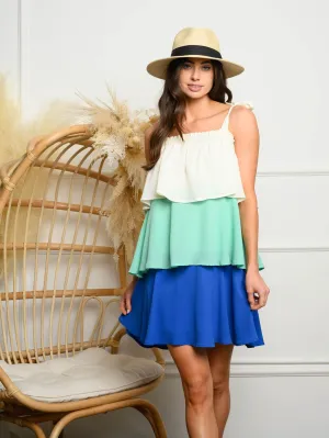 WOMEN'S COLORBLOCK TIERED MINI DRESS