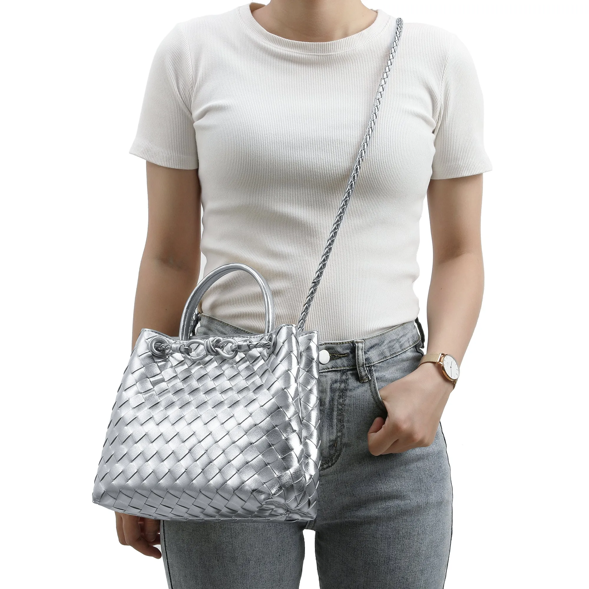 Woven Leather Top-handle/ Shoulder Bag