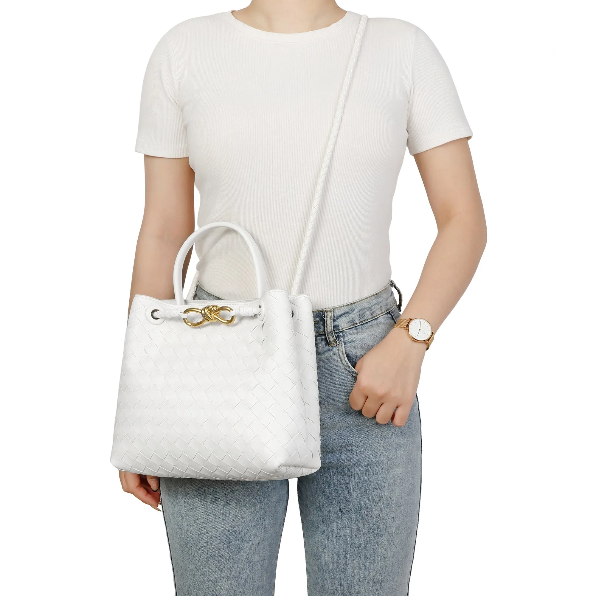Woven Leather Top-handle/ Shoulder Bag