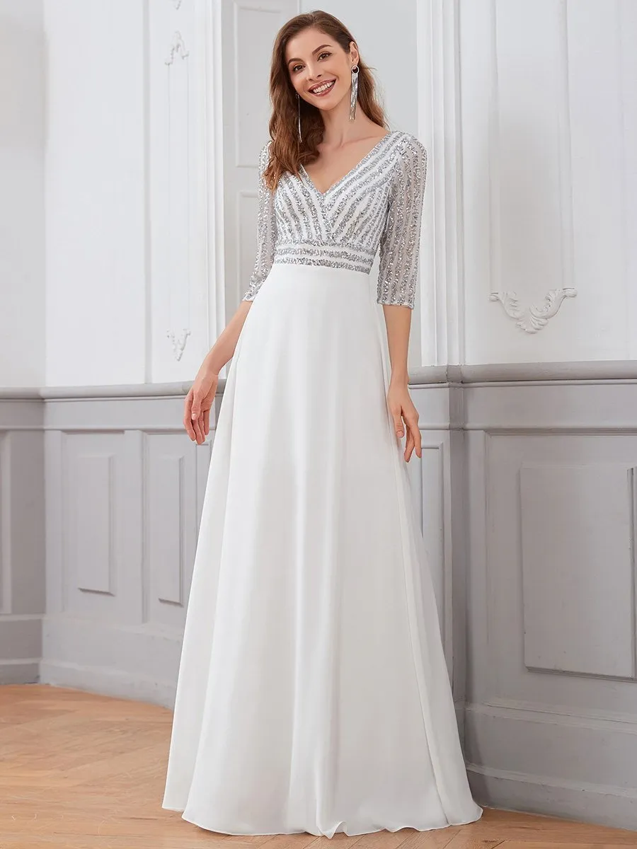 Yara sequin and chiffon wedding dress in ivory Express NZ Wide
