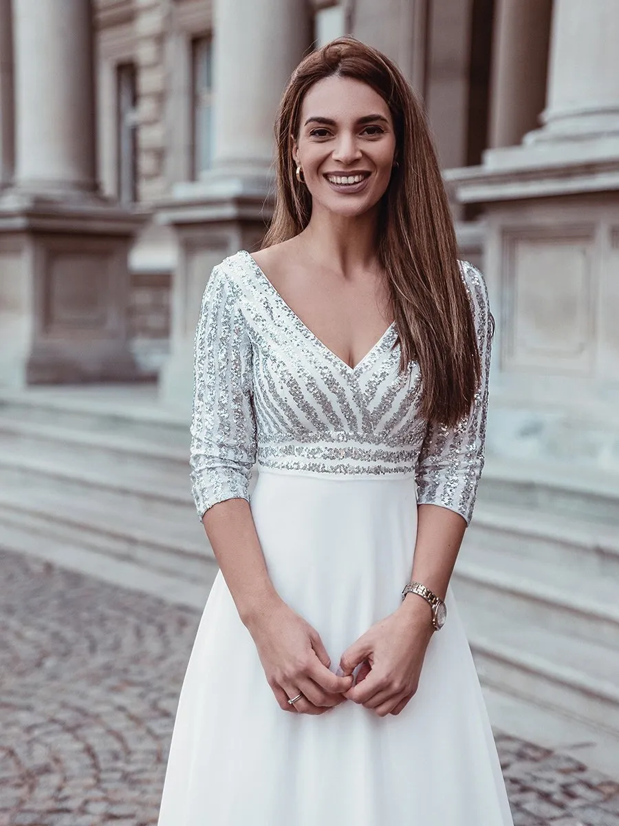Yara sequin and chiffon wedding dress in ivory Express NZ Wide