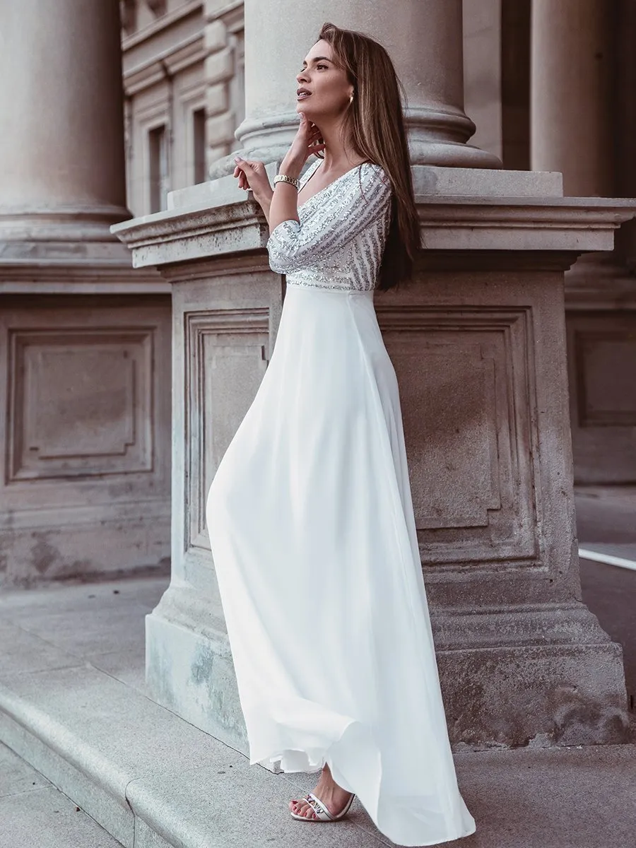 Yara sequin and chiffon wedding dress in ivory Express NZ Wide
