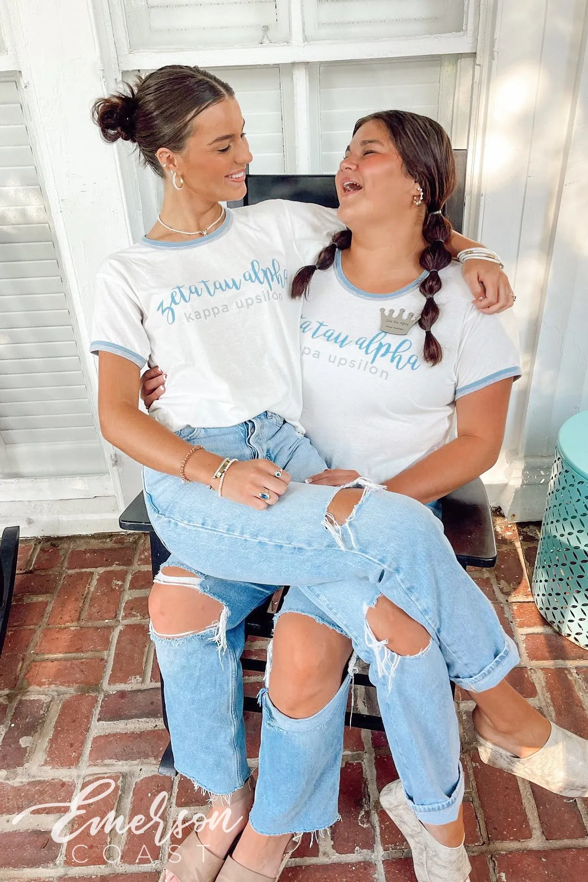 Zeta Tau Alpha Silver and Blue Double Ringer Tee